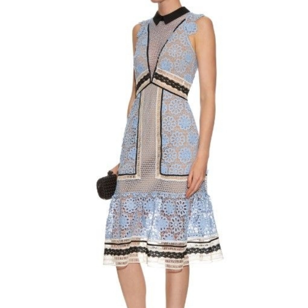 Self-Portrait Blue And Black Lace Midi Dress